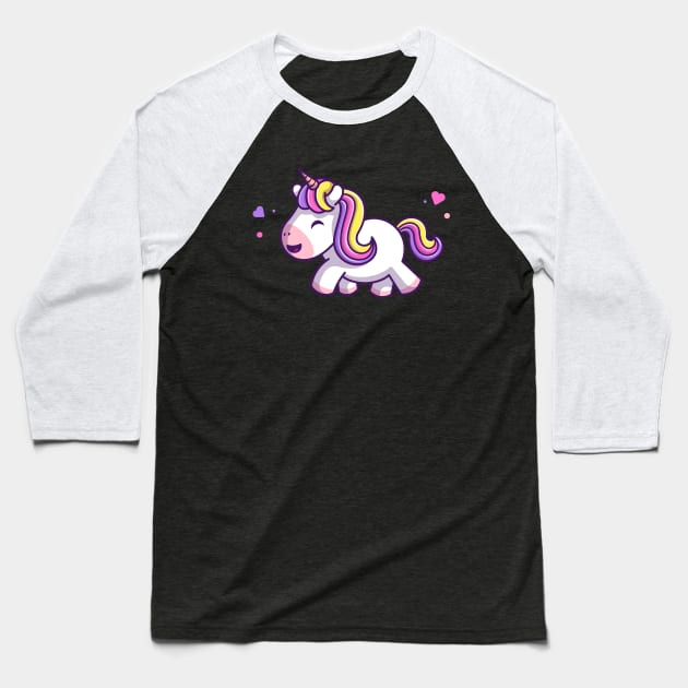 Cute Unicorn Walking Cartoon Baseball T-Shirt by Catalyst Labs